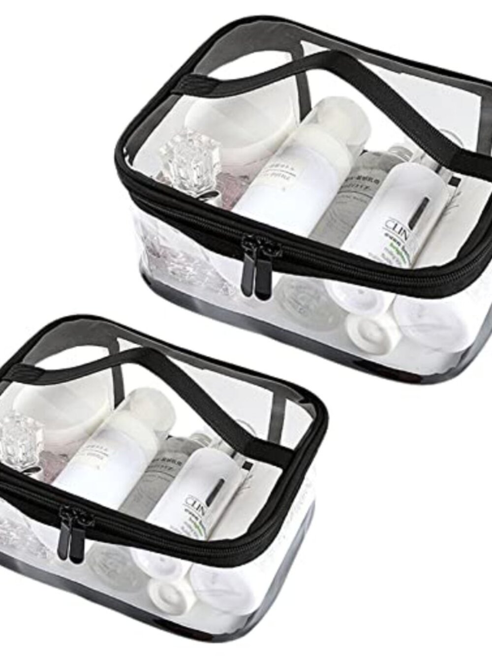 2PCS Clear Makeup Bag Set TPU Waterproof Travel Cosmetic Toiletry Pouch with